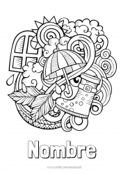 Colorear gratis Otoño Paraguas Simbolos Doodle Zentangle Botas