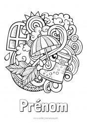 Coloriage gratuit Automne Parapluie Symboles Doodle Zentangle Bottes