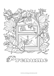 Pagină de colorat personalizată Pasăre Frunze Zentangle Păsări și mamifere zburătoare Cutie poștală