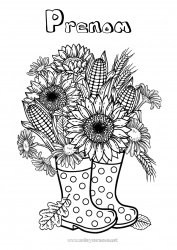 Coloriage gratuit Fleurs Automne Tournesol Bottes