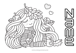 Colouring to customise Halloween Girl Autumn Skull Leaves Sweater