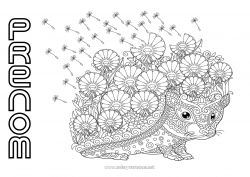 Coloriage gratuit Fleurs Hérisson Mandala Automne Printemps Animaux de la forêt