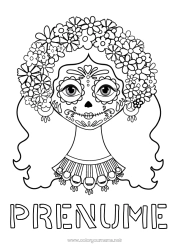 Desen liber de colorat Ziua Morților Mexic Catrina