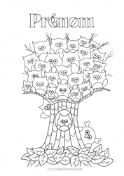 Coloriage gratuit Chouette, Hibou Animal Arbre Zentangle Oiseaux et mammifères volants