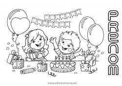 Dessin gratuit Anniversaire Ballons Fête Fille Garçon