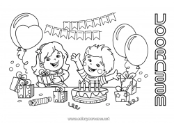 Gratis tekening Verjaardag Ballonnen Feest Meisje Jongen