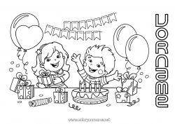 Kostenlose Zeichnung Geburtstag Luftballons Fest Mädchen Junge