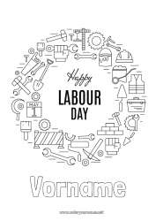 Kostenlose Malvorlage 1. Mai Werkzeuge Labor Day oder Labour Day