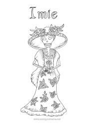 Kolorowanka za darmo Szkielet Dzień Zmarłych Karnawał Catrina