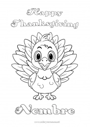 Colorear gratis Thanksgiving Turquía Animales de granja