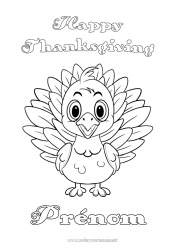 Coloriage gratuit Thanksgiving Dindon Animaux de la ferme