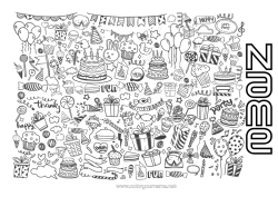 Colouring to customise Birthday Symbols Complex Colouring Pages