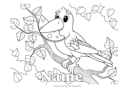 Free coloring Bird Fox Children's activities Flying birds and mammals Forest animals Raven