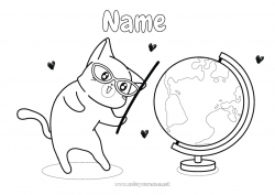 Free coloring Cat Geography Dog and cat World globe