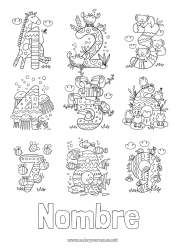 Dibujo libre Número Actividades para niños Animales Seis Dos Tres Cuatro Uno Cinco Siete Ocho Nueve