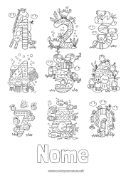 Disegno gratuito Numero Attività per Bambini Animale Sei Due Tre Quattro Uno Cinque Sette Otto Nove