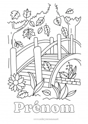 Coloriage gratuit Automne Feuilles Pont