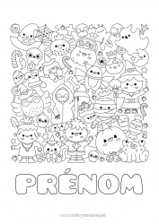 Dessin gratuit Fantôme Momie Citrouille Squelette Sorcière Chat noir Halloween Kawaii Jack O'Lantern Symboles Coloriages complexes