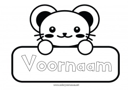 Kleurplaat aanpassen Kawaii Muis Dier Bosdieren Etiket