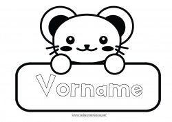 Kostenlose Malvorlage Kawaii Maus Tier Waldtiere Etikett