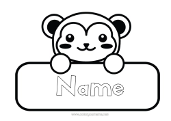 Colouring to customise Cute Animal Monkey Wild Animals Of Africa Label