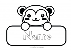 Free drawing Kawaii Monkey Wild animals of Africa Labels