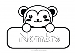 Colorear gratis Kawaii Animales Mono Animales salvajes de África Etiquetas