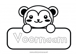 Kleurplaat aanpassen Kawaii Dier Aap Wilde dieren van Afrika Etiket