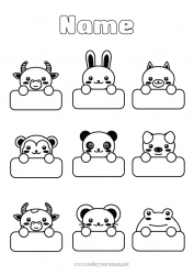 Free coloring Kawaii Animal Labels