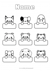 Free coloring Kawaii Animal Labels