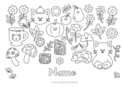Colouring to customise Pumpkin Cat Hedgehog Autumn Mug Mushroom Drink Symbols Dogs And Cats Forest Animals