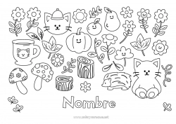 Colorear gratis Calabaza Cat Erizo Otoño Taza Champiñone Bebidas Simbolos Perros y gatos Animales del bosque