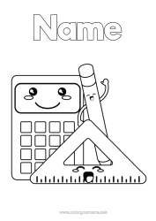 Colouring to customise Cute Pencil Stationery Supplies Square Calculator Mathematics