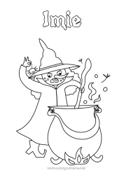 Kolorowanka do personalizacji Czarownica Czarodziejski kocioł Halloween Bajka