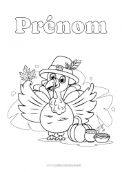 Coloriage gratuit Thanksgiving Dindon Automne Animal Feuilles Animaux de la ferme