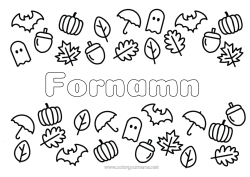 Gratis färgläggning Fladdermus Spöke Pumpa Höst Blad Paraply Symboler Fåglar och flygande däggdjur Kottar