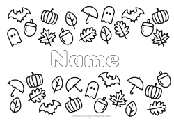 Free colouring Bat Ghost Pumpkin Autumn Leaves Umbrella Symbols Birds and flying mammals Gland
