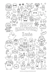 Kolorowanka do personalizacji Wampir Nietoperz Miotła Duch Potwór Mumifikacja Szkielet Czarny kot Cukierek albo psikus? Halloween Uroczy Jack O'Lantern Symbole Ptaki i latające ssaki Zamczysko nawiedzone Napis 'halloween'