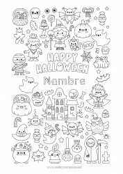 Colorear para personalizar Vampiro Murciélago Escoba Fantasma Monstruo Momia Esqueleto Gato negro Truco o trato Halloween Kawaii Jack O'Lantern Simbolos Aves y mamíferos voladores Manor embrujado Inscripción 