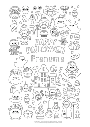 Pagină de colorat personalizată Vampir Liliac Mătură Fantomă Monstru Mumie Schelet Pisica neagră O bomboană sau o farsă? Halloween Drăguț Jack cu lampa Simboluri Păsări și mamifere zburătoare Conacul bântuit Înscriere 