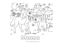 Pagină de colorat pentru copii Cal Animal Ferma Fructe Animale de fermă Măr Ponei