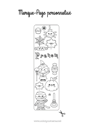Coloriage gratuit Halloween Kawaii Automne Marque page