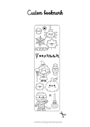 Gratis kleurplaat Halloween Kawaii Herfst Bladwijzer