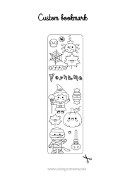 Kostenlose Malvorlage Halloween Kawaii Herbst Lesezeichen
