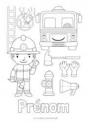 Coloriage gratuit Pompier Camion de pompier Véhicules de secours et d'urgence Métiers de la Sécurité