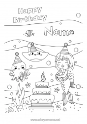 Disegno gratuito Torta Compleanno Mare Sirena Buon compleanno (francese) Messaggio Età festeggiata personalizzabile