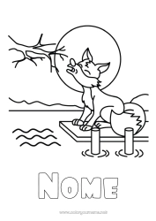 Desenho para personalizar Lobo Animal Lua Animais da floresta