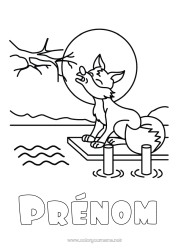 Coloriage gratuit Loup Animal Lune Animaux de la forêt Loup garou