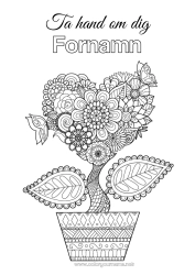 Gratis färgläggning Blommor Lugn och zen Sjuk Hjärta Mandala Komplexa målarbilder