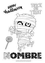 Colorear gratis Monstruo Momia Truco o trato Halloween Inscripción 
